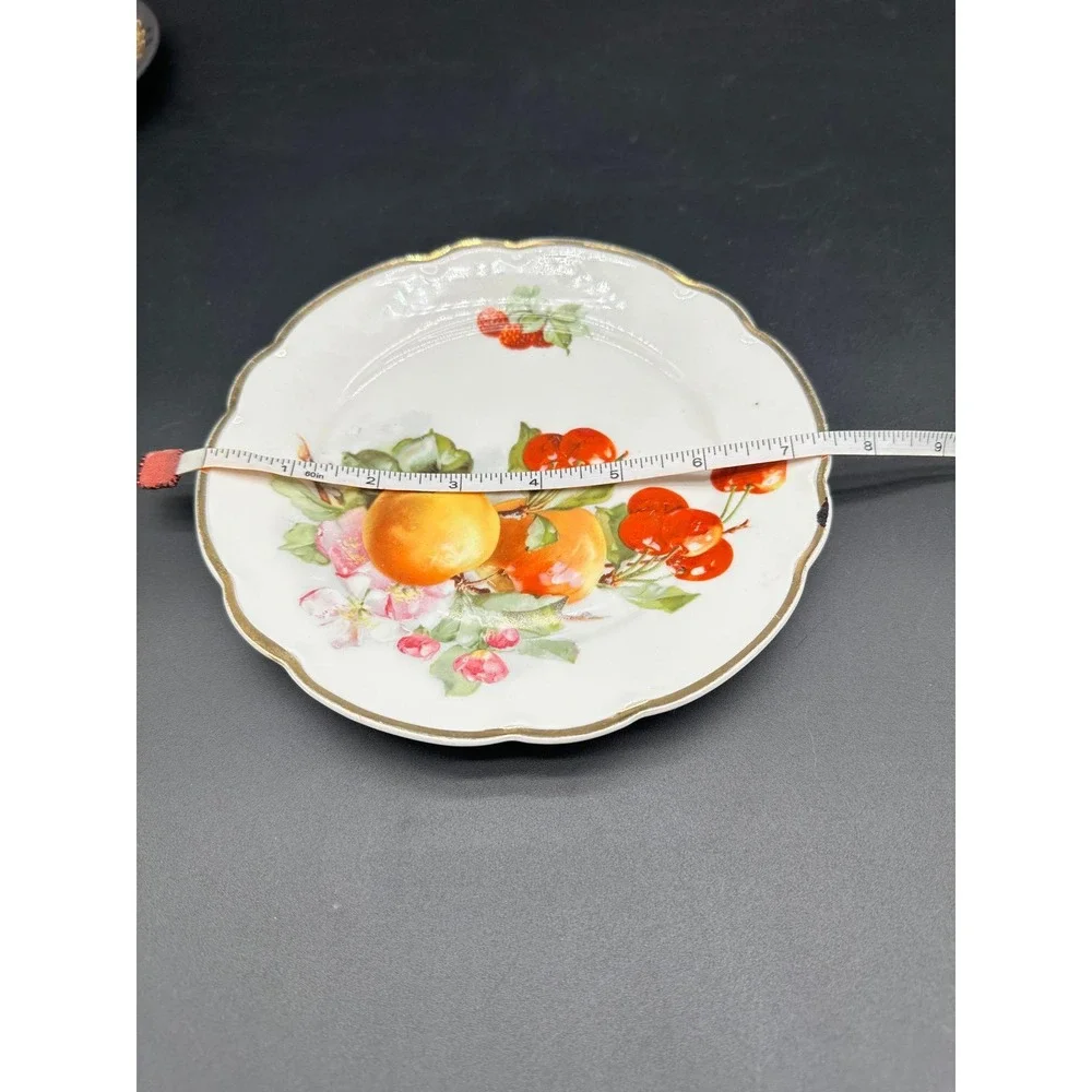 Antique German Porcelain Fruit Plate Hand Painted Gilded Edge Floral‎ Cherry